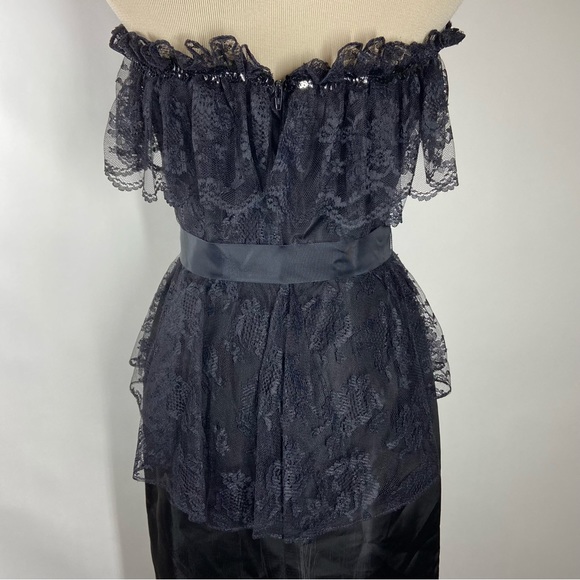 Vintage Jolie Madame Size 5/6 Small? Strapless Dress Floral Lace Black Sequin - Picture 7 of 11